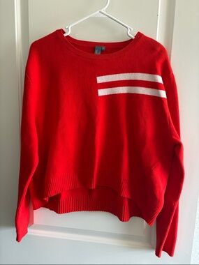 Sweaty Betty Red Crewneck Sweater with White Stripes